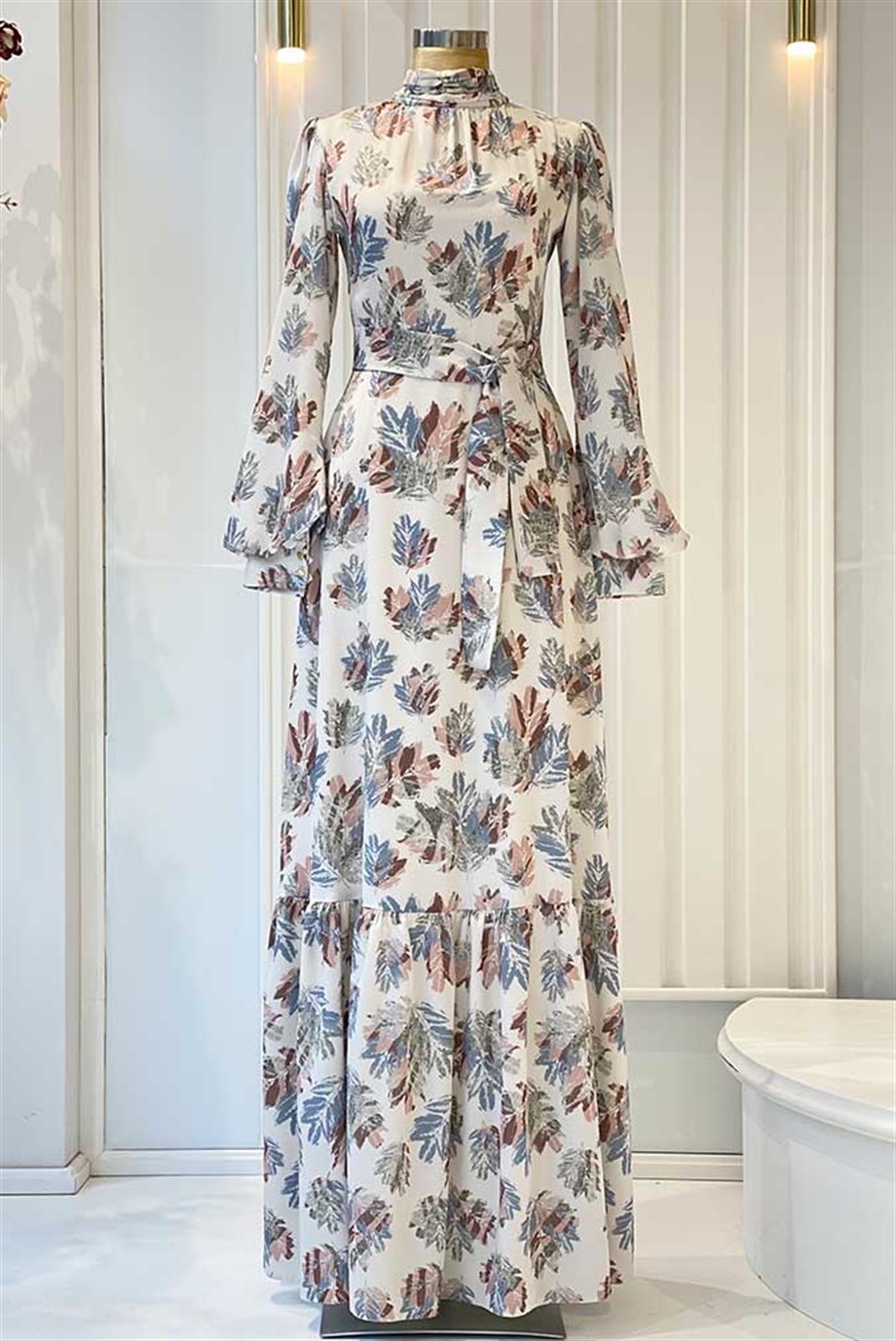 Pınar Şems Soft Yaprak Elbise Mavi