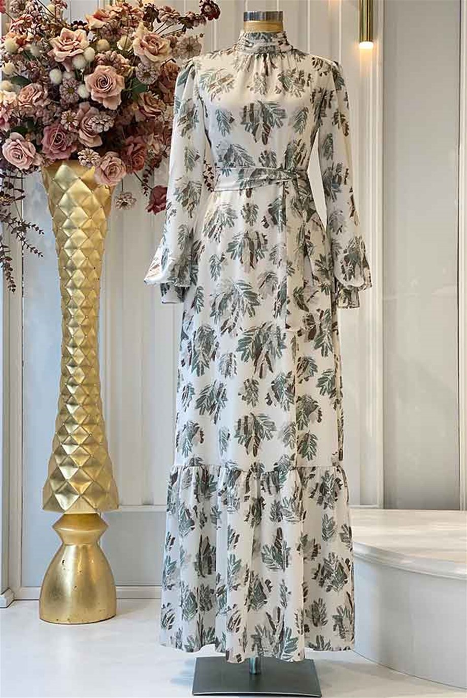 Pınar Şems Soft Yaprak Elbise Mint