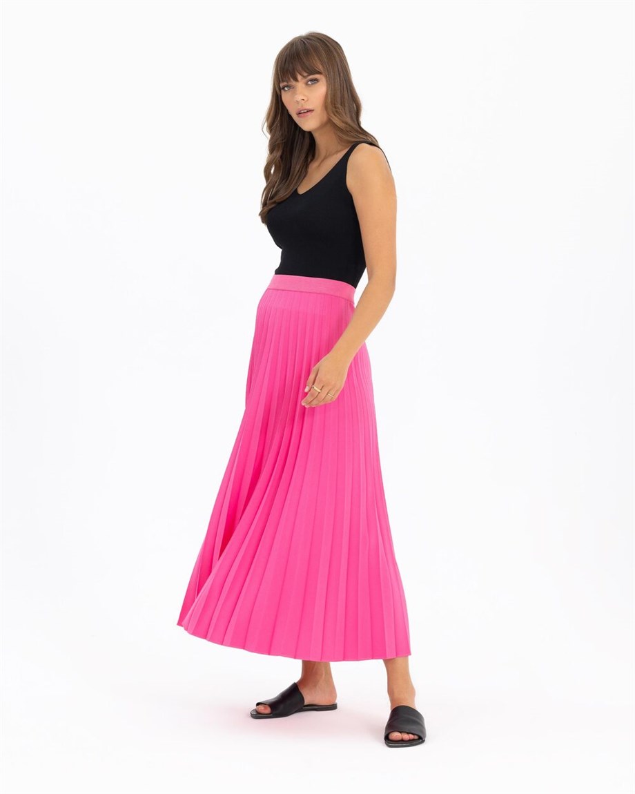 Pliseli Etek - Fuşya