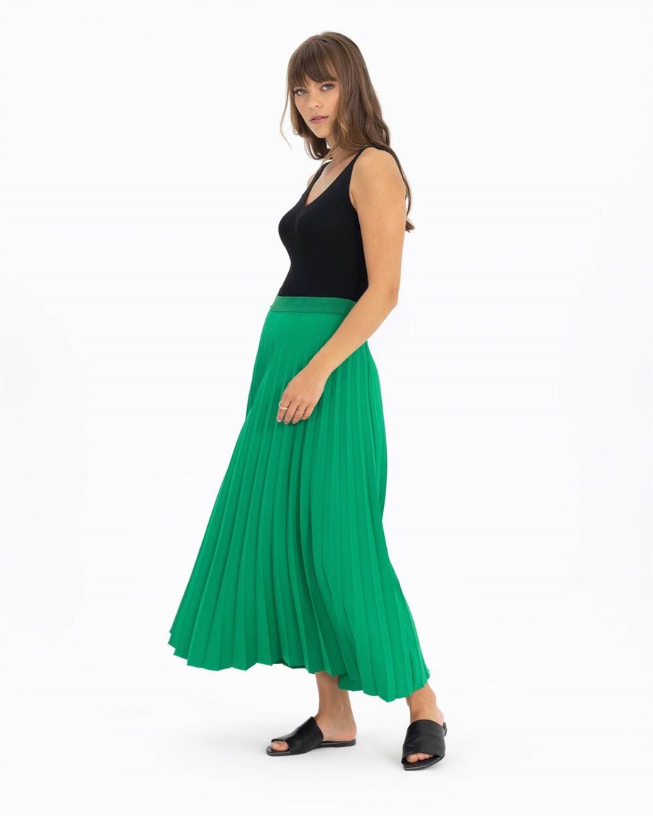 Pliseli Etek - Yeşil