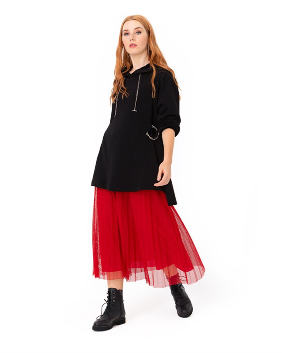 Pliseli Tül Etek - Kırmızı