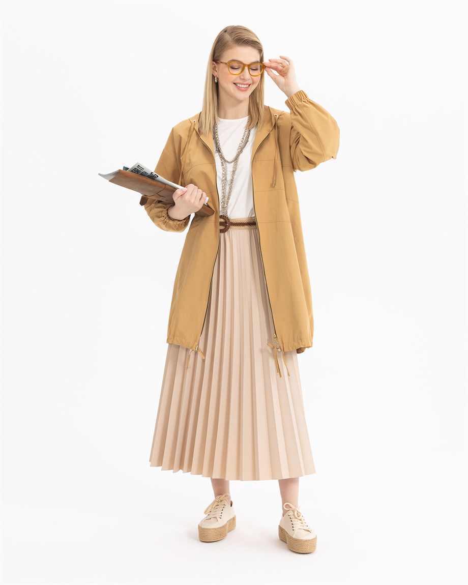 SCL KAPÜŞONLU SU İTİCİ TRENÇKOT - Camel