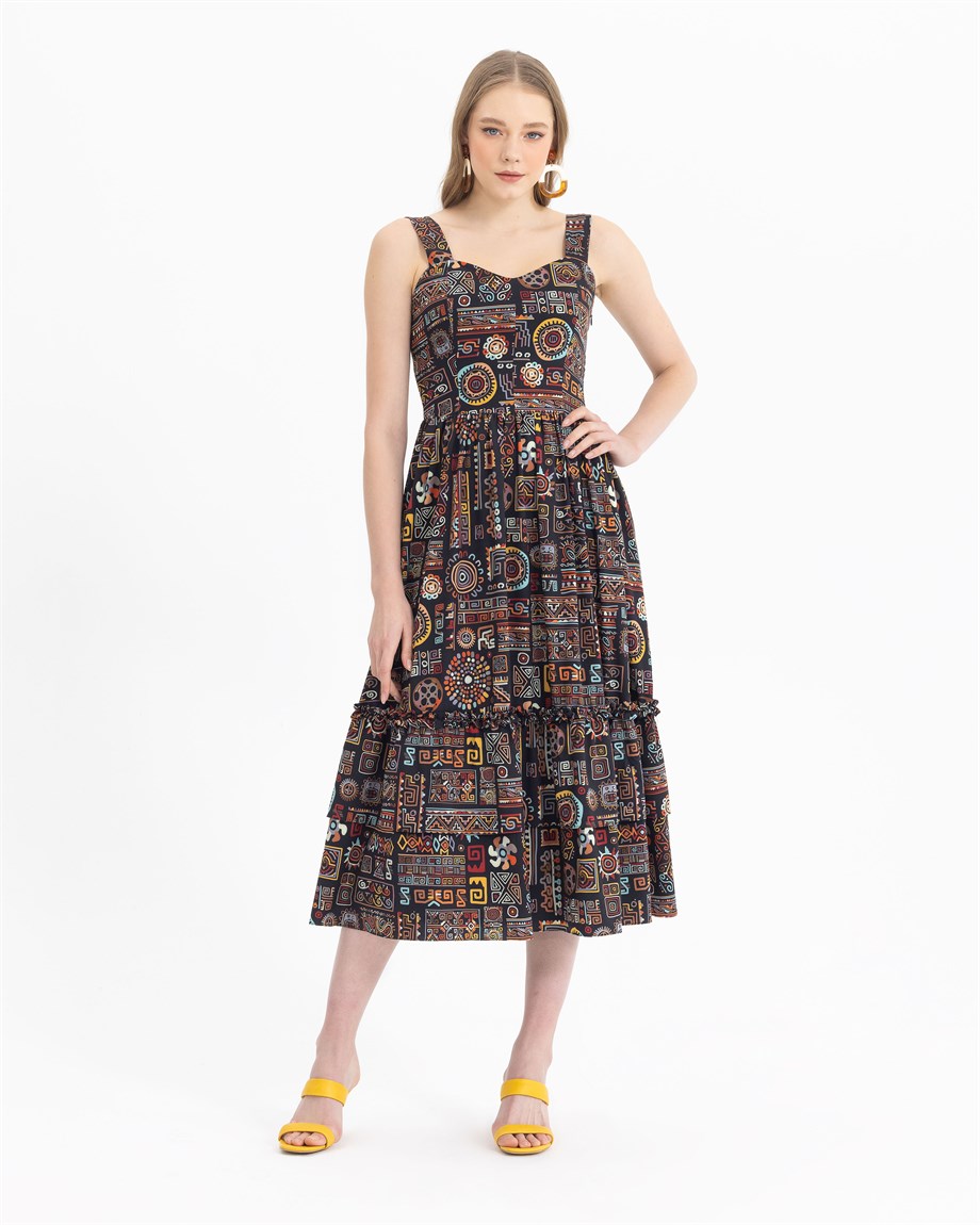 SEÇİL DESENLİ ASKILI ELBİSE