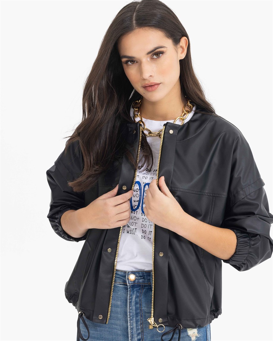 SEÇİL FERMUARLI BAĞCIKLI SUNİ DERİ CEKET