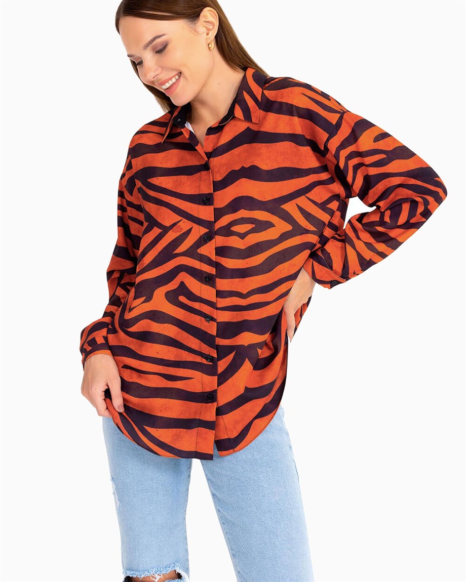 Zebra Desenli Gömlek - Turuncu