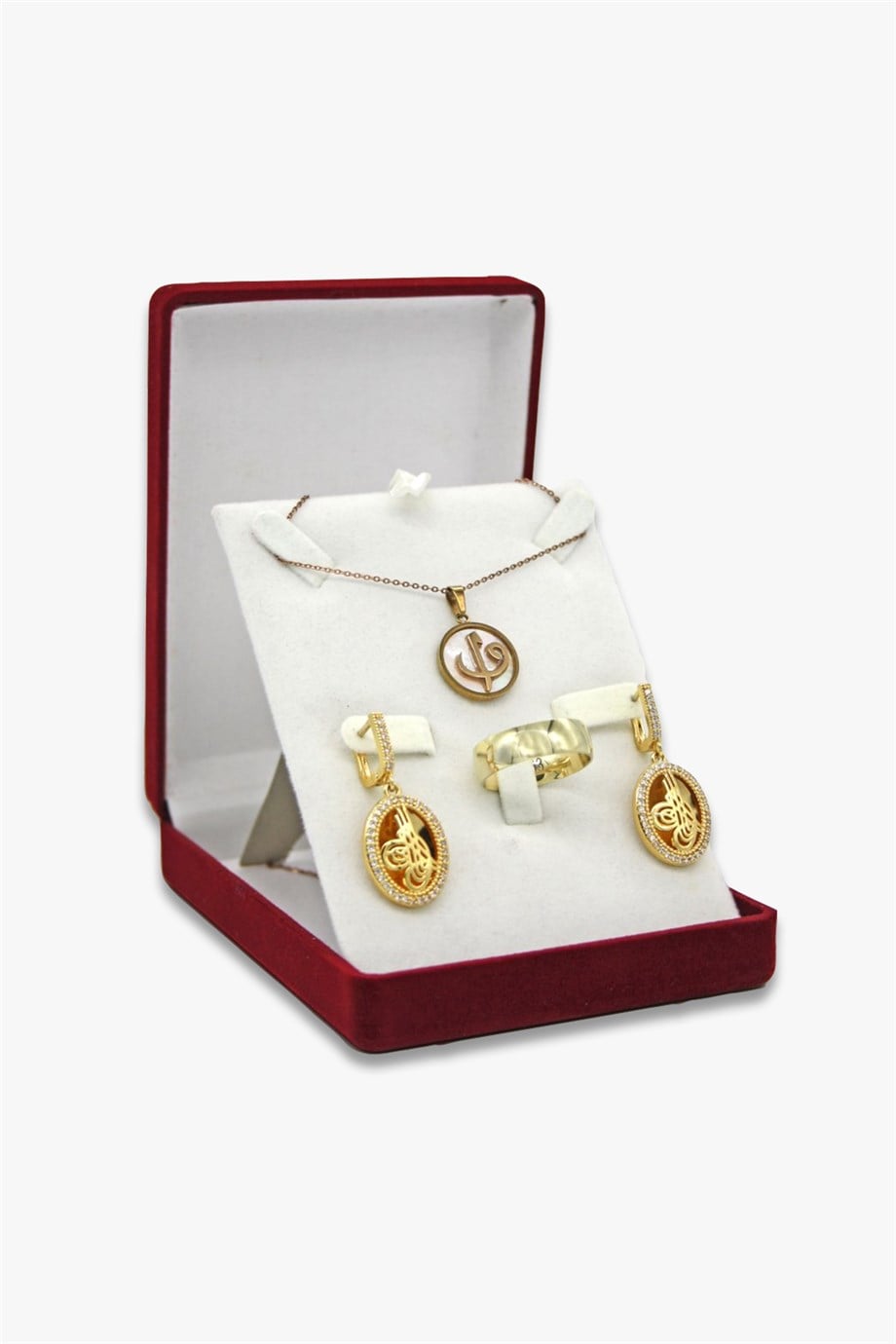 Bordo Flok Set Takı Kutusu (4 Adet)