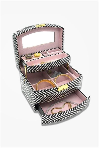 Çizgi Desenli Takı Ve Mücevher Çantası