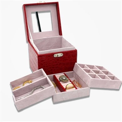 Kare Aynalı Takı Mücevher Ve Makyaj Çantası