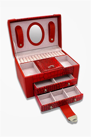 Kemerli Deri Desenli Takı Çantası