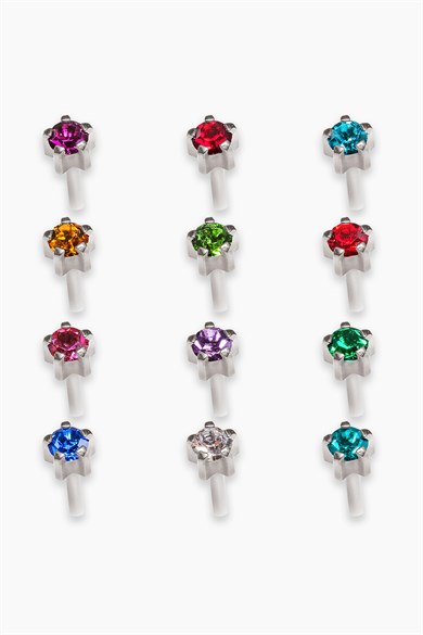 QPP Kulak Delme Küpesi 12 Çift Beyaz Tiffany Karışık