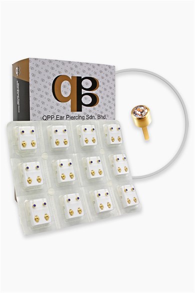 QPP Kulak Delme Küpesi 12 Çift Sarıya Beyaz Büyük Taş