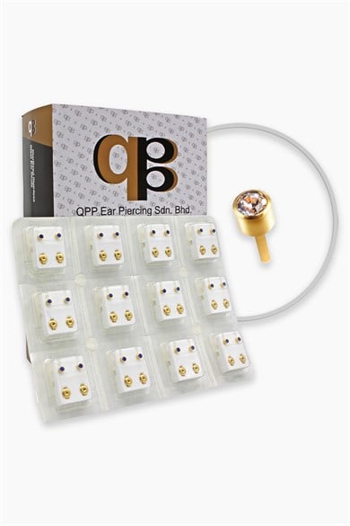 QPP Kulak Delme Küpesi 12 Çift Sarıya Beyaz Minik Taş