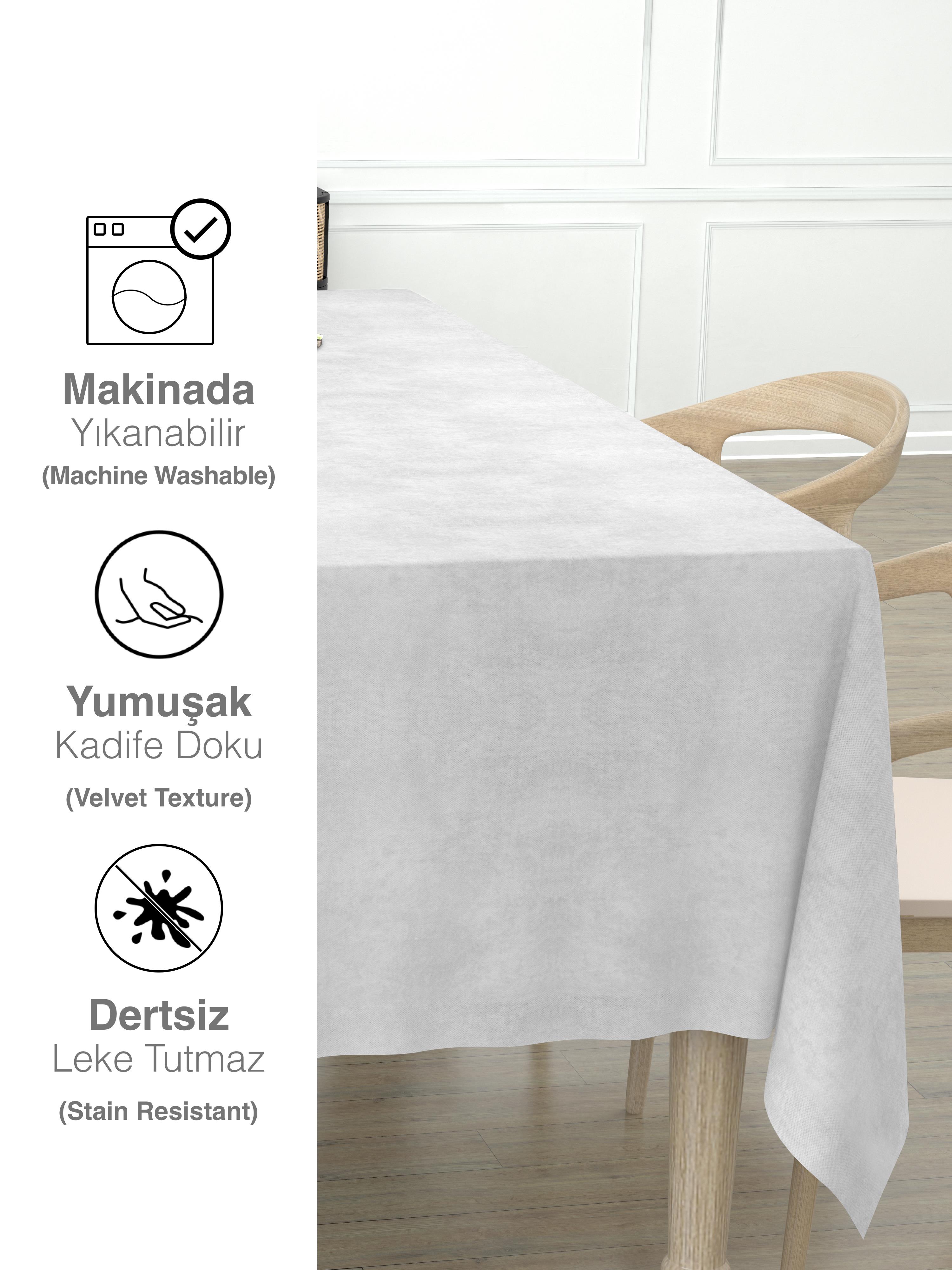 Daily Series Kadife Dokulu Beyaz Masa Örtüsü