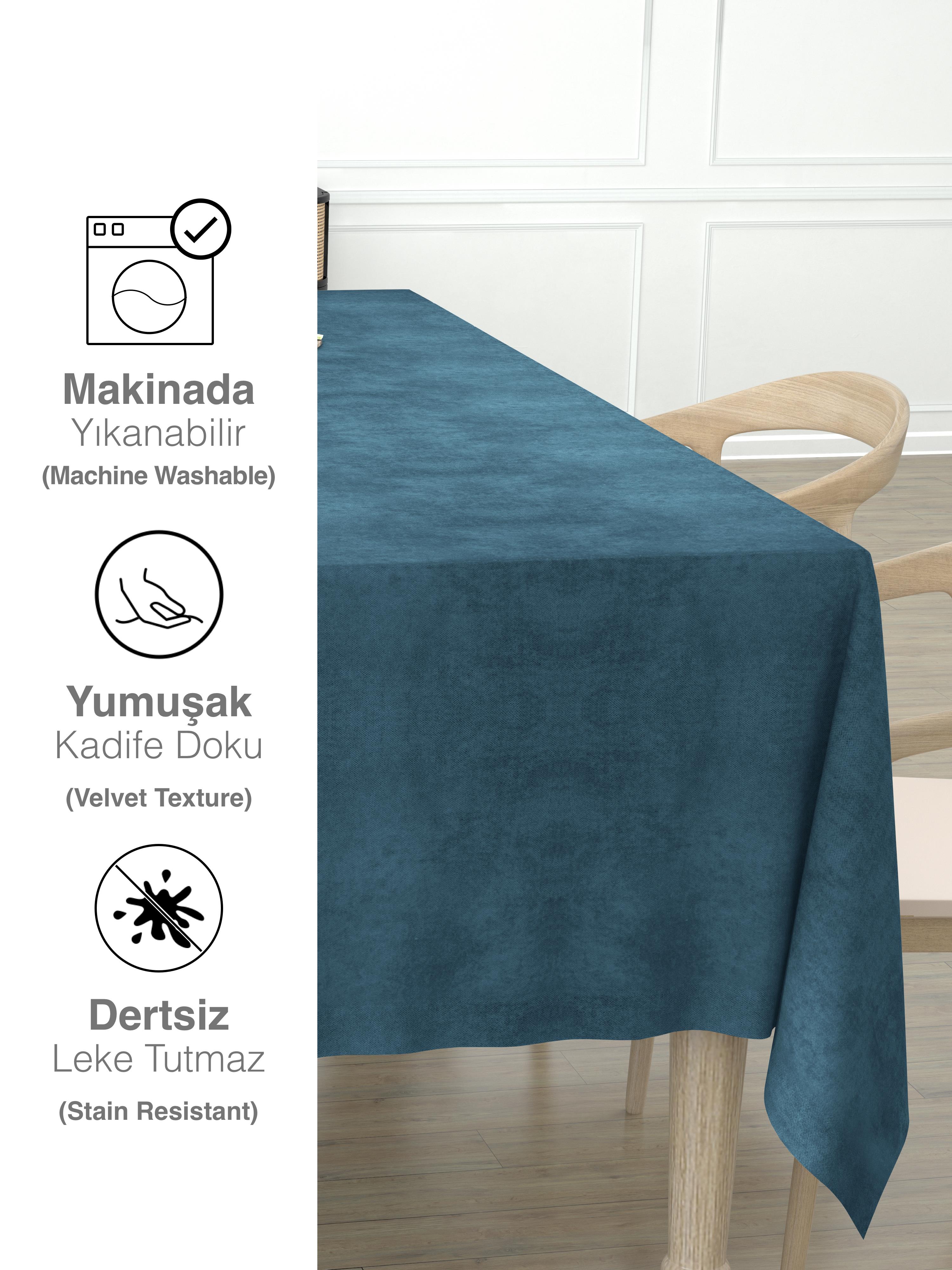 Daily Series Kadife Dokulu Derin Mavi Rengi Masa Örtüsü