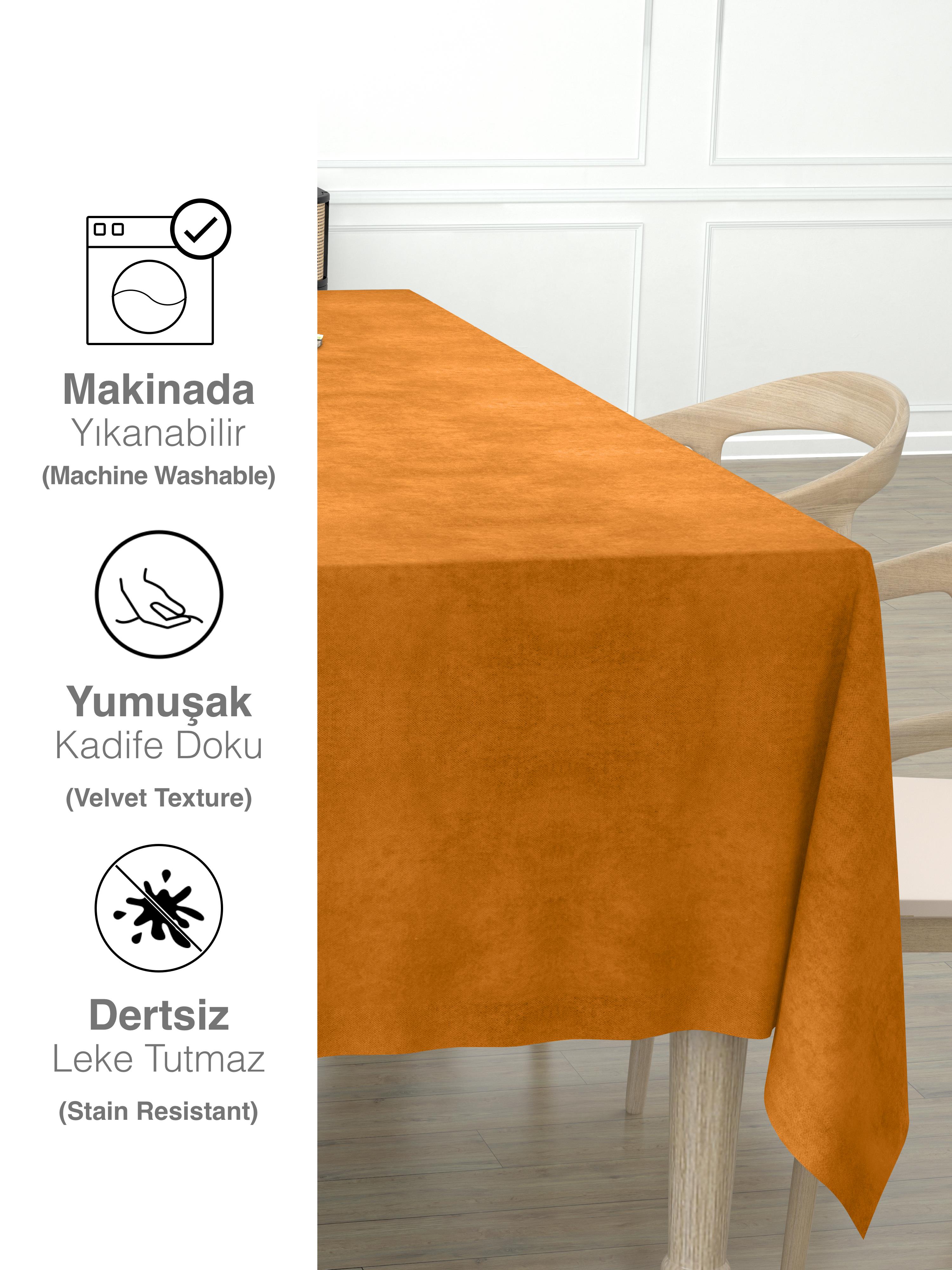 Daily Series Kadife Dokulu Mandalina Rengi Masa Örtüsü