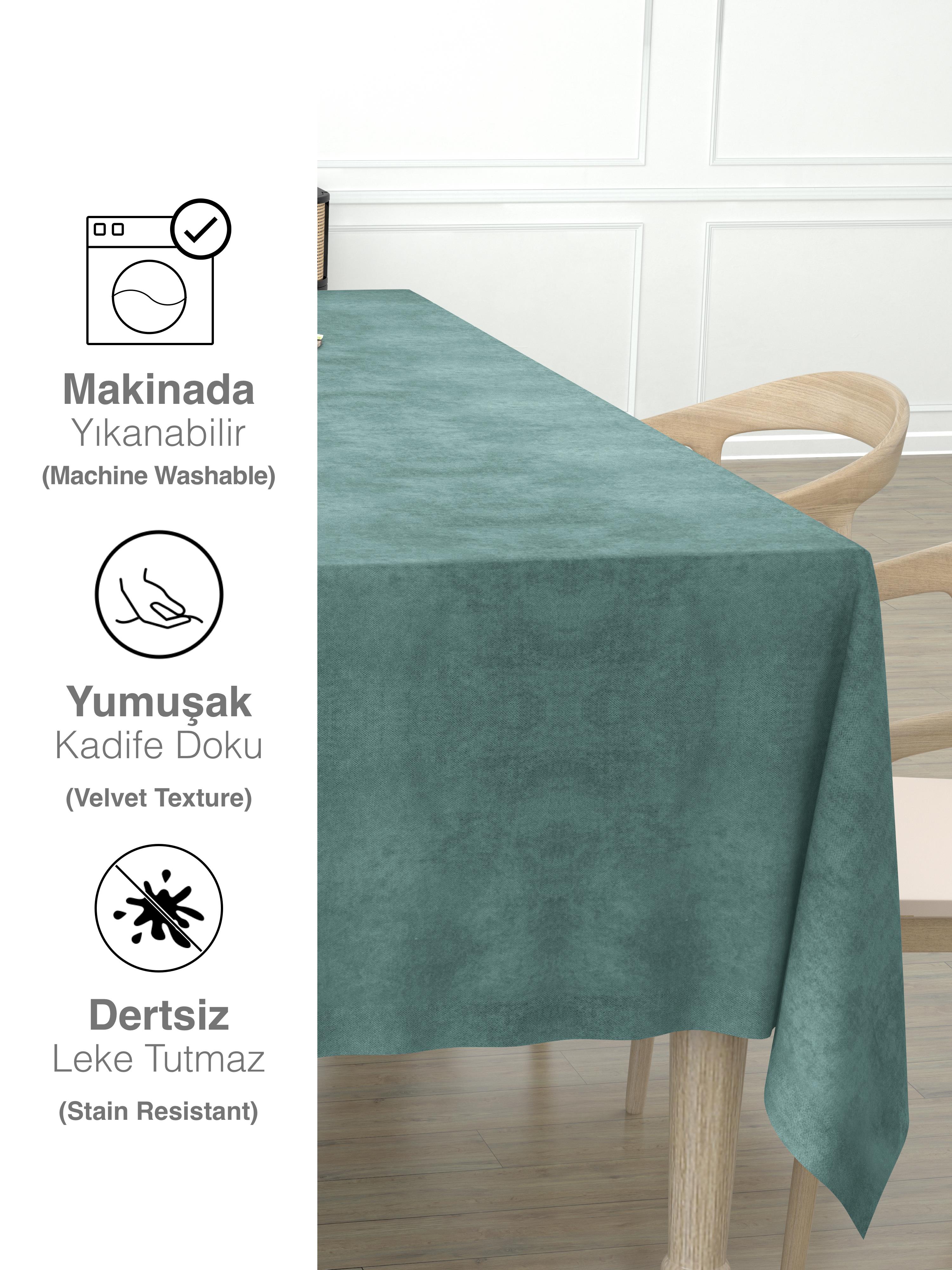 Daily Series Kadife Dokulu Sis Mavisi Renk Masa Örtüsü