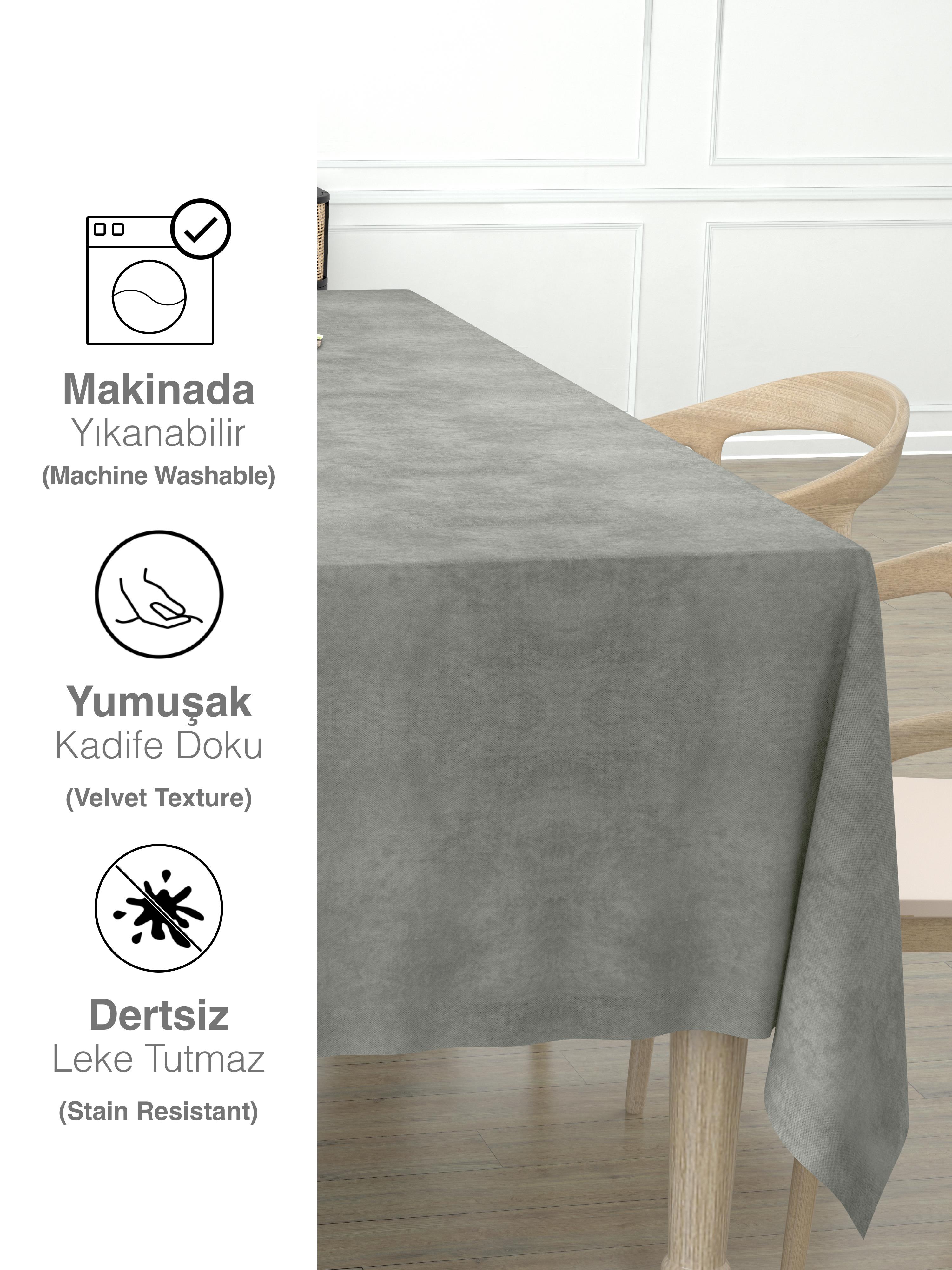Daily Series Kadife Dokulu Taş Rengi Masa Örtüsü