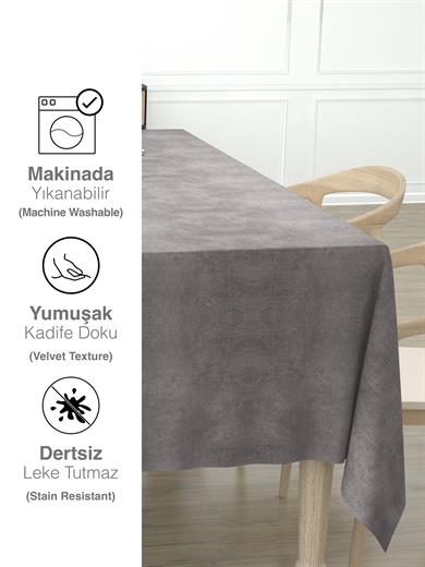 Daily Series Kadife Dokulu Açık Gri Rengi Masa Örtüsü
