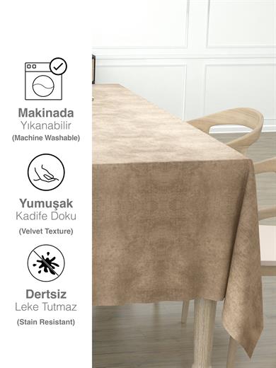 Daily Series Kadife Dokulu Bej Rengi Masa Örtüsü