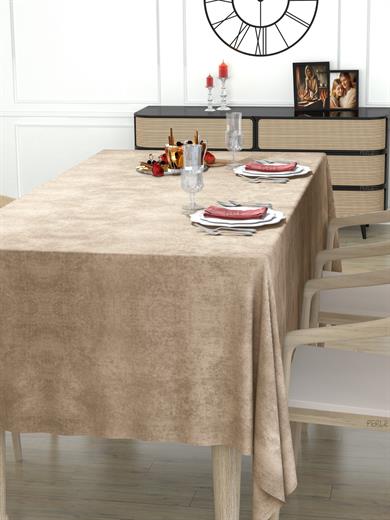 Daily Series Kadife Dokulu Bej Rengi Masa Örtüsü