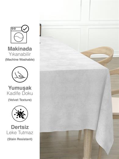 Daily Series Kadife Dokulu Beyaz Masa Örtüsü