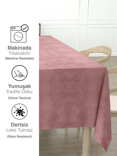 Daily Series Kadife Dokulu Buğulu Gül Rengi Masa Örtüsü