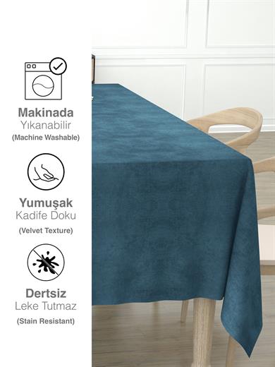 Daily Series Kadife Dokulu Derin Mavi Rengi Masa Örtüsü