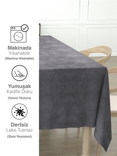 Daily Series Kadife Dokulu Gri Renk Masa Örtüsü