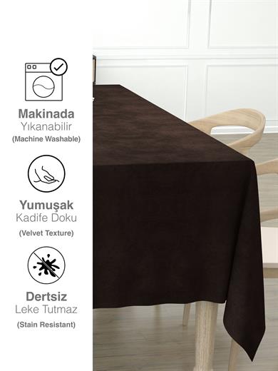 Daily Series Kadife Dokulu Kahverengi Masa Örtüsü