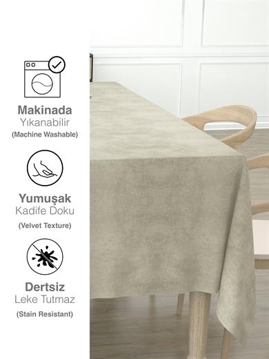 Daily Series Kadife Dokulu Keten Rengi Masa Örtüsü