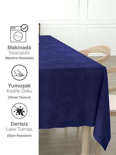 Daily Series Kadife Dokulu Safir Rengi Masa Örtüsü