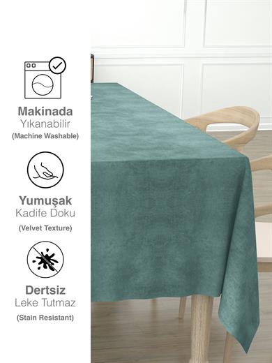 Daily Series Kadife Dokulu Sis Mavisi Renk Masa Örtüsü