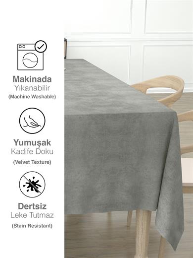 Daily Series Kadife Dokulu Taş Rengi Masa Örtüsü
