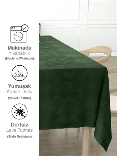 Daily Series Kadife Dokulu Zeytin Yaprağı Rengi Masa Örtüsü