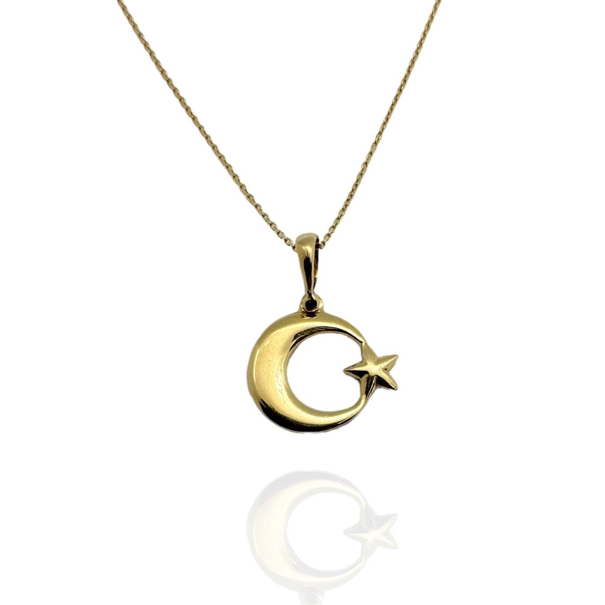 14 Ayar Altın Ay Yıldız Kolye 