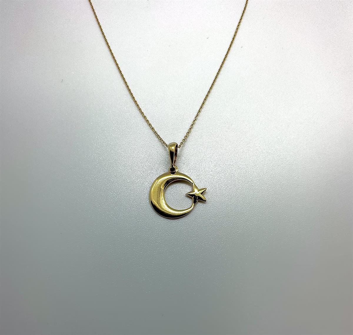 14 Ayar Altın Ay Yıldız Kolye 