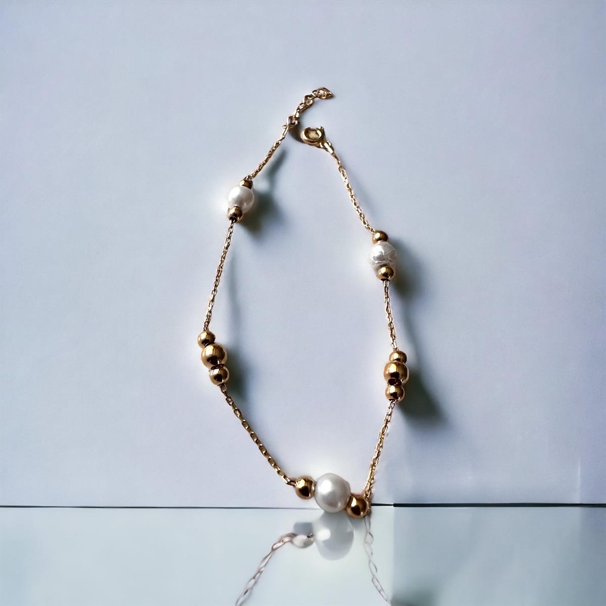 14 Ayar Altın Dorika toplu Ve İncili Bileklik