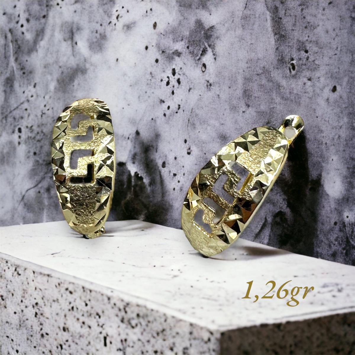 14 Ayar Pana Desenli Altın Küpe 