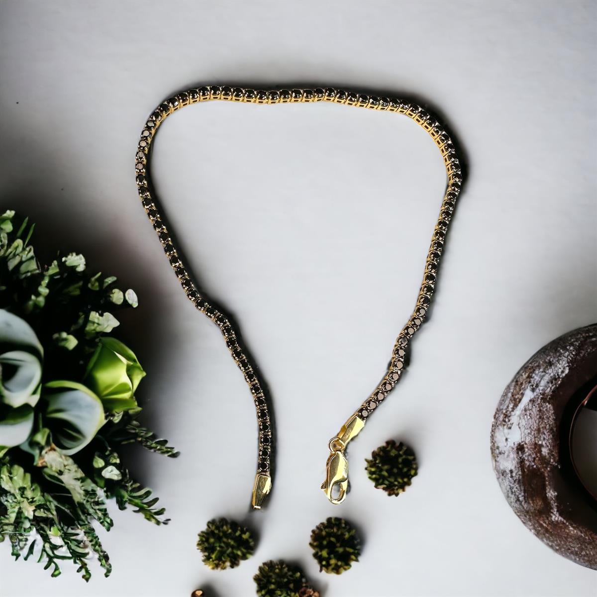 14 Ayar Sarı Altın Siyah Taş Su Yolu Bileklik