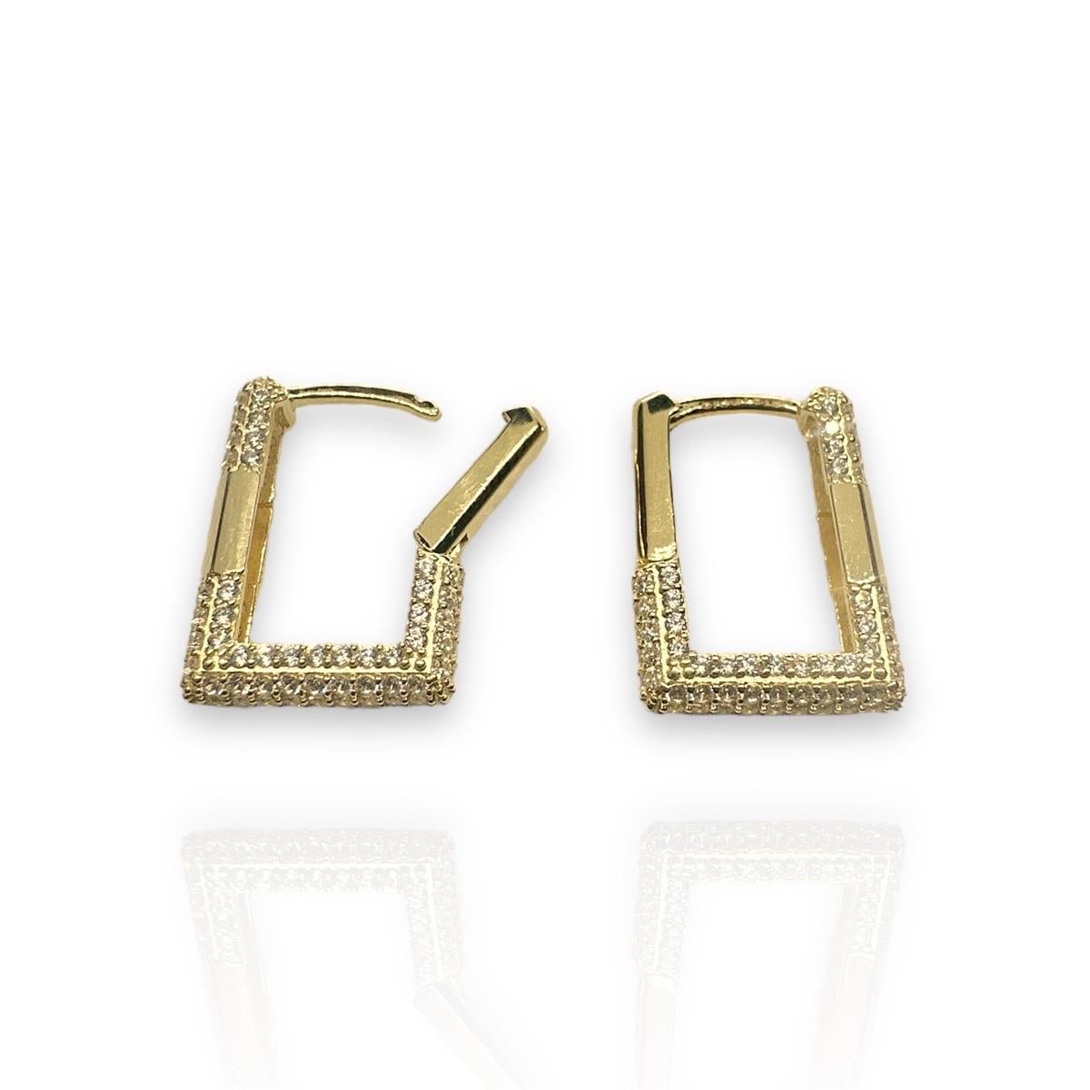 14 Ayar Taşlı Kare Model Tasarım Altın Küpe 