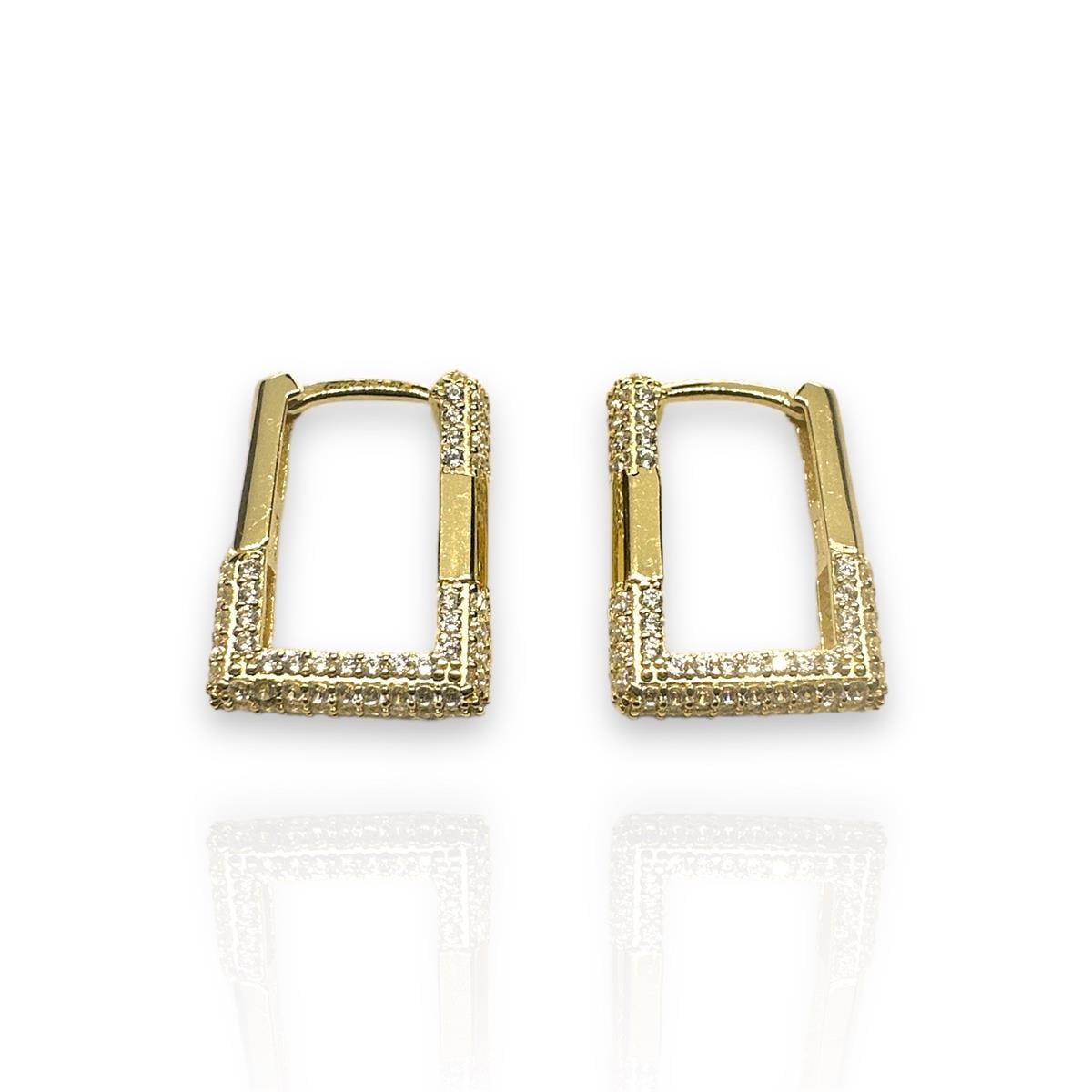 14 Ayar Taşlı Kare Model Tasarım Altın Küpe 