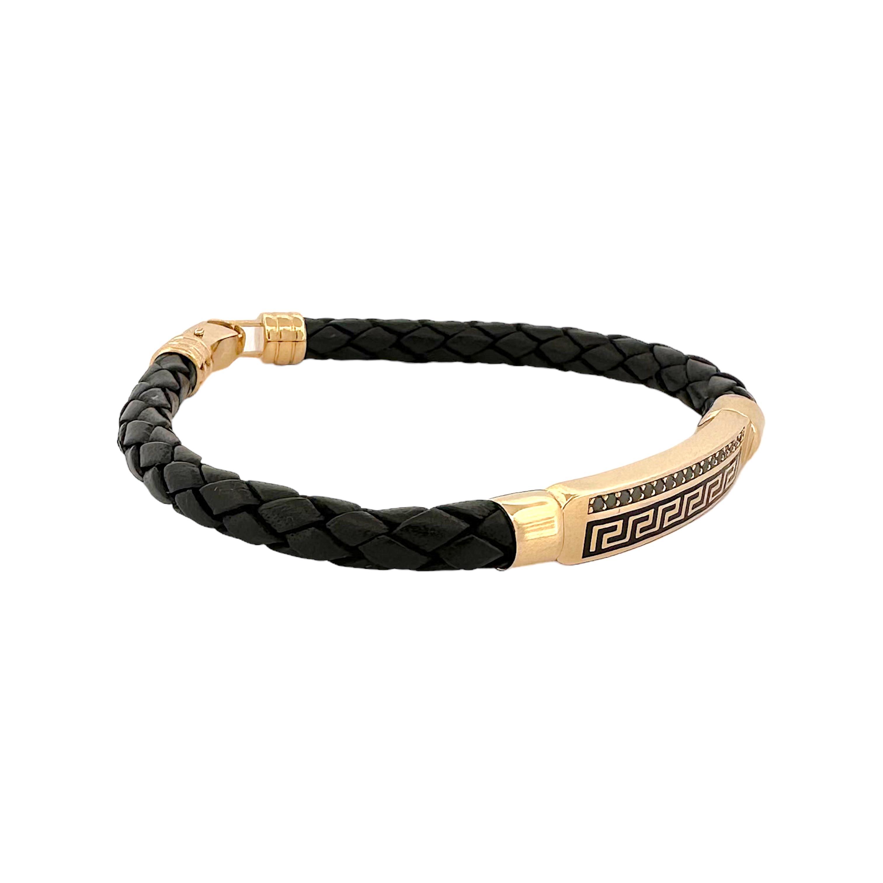 Altın Nesil - 14 Ayar Altın Grek Desenli Taş Detaylı Örme Kauçuk Bileklik