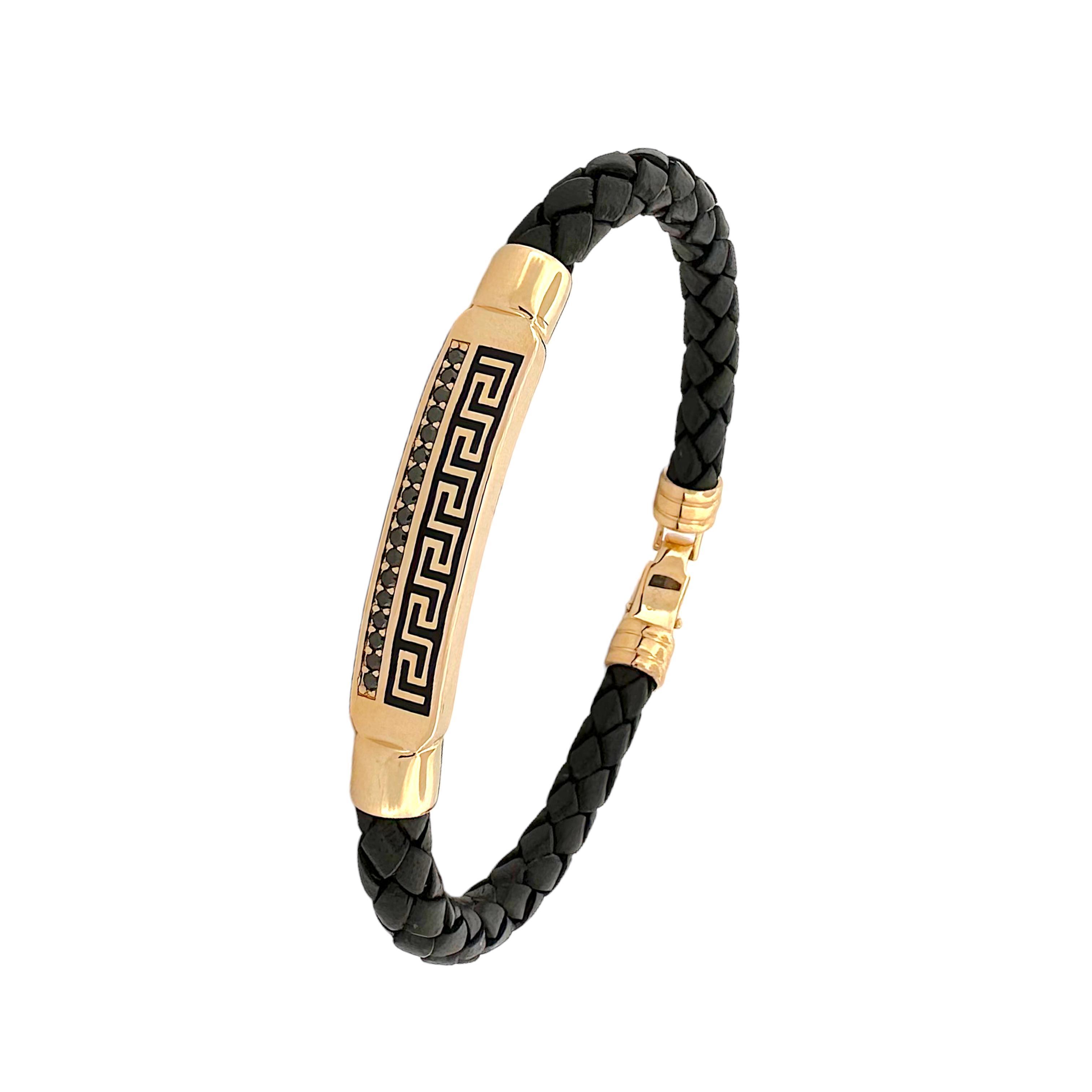 Altın Nesil - 14 Ayar Altın Grek Desenli Taş Detaylı Örme Kauçuk Bileklik