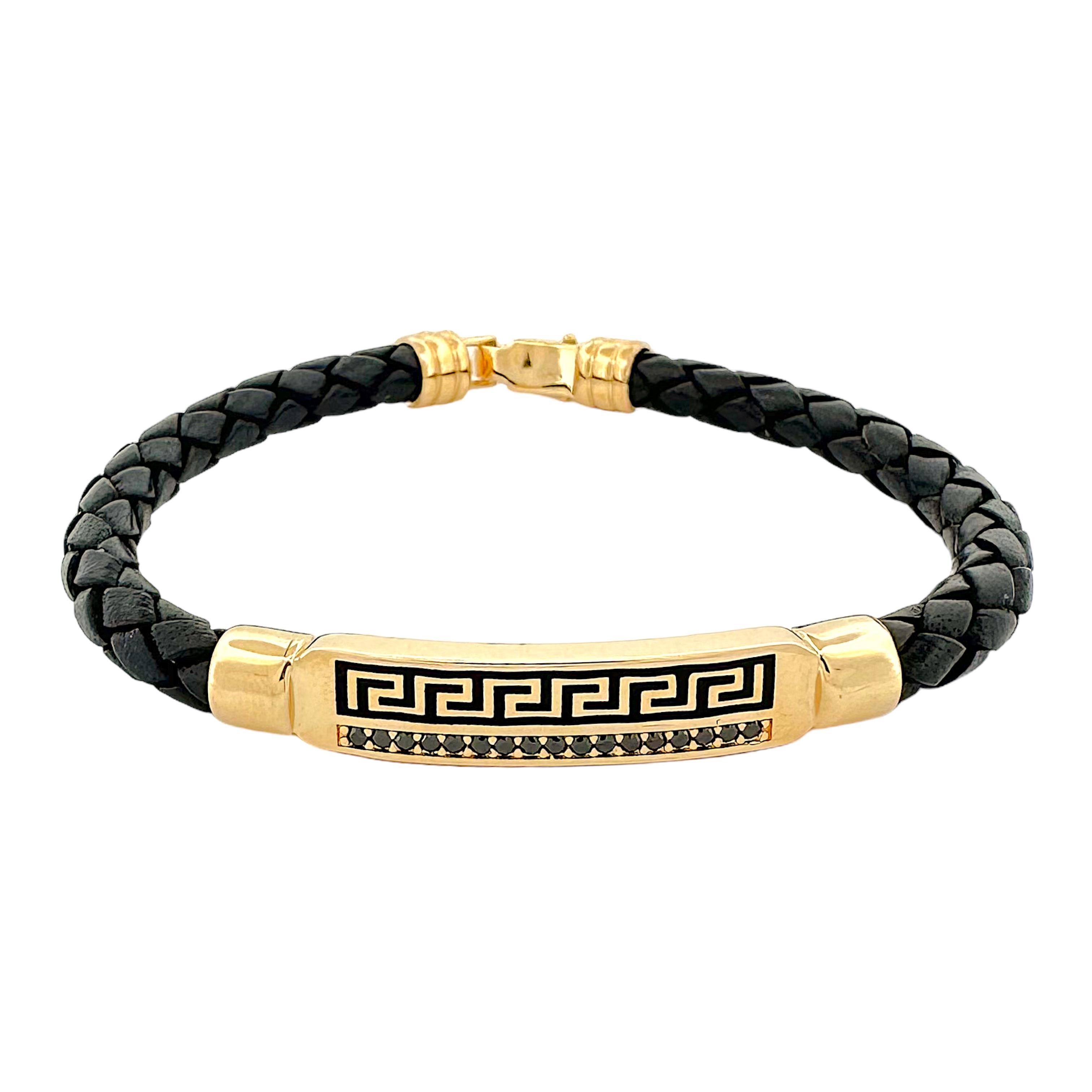 Altın Nesil - 14 Ayar Altın Grek Desenli Taş Detaylı Örme Kauçuk Bileklik
