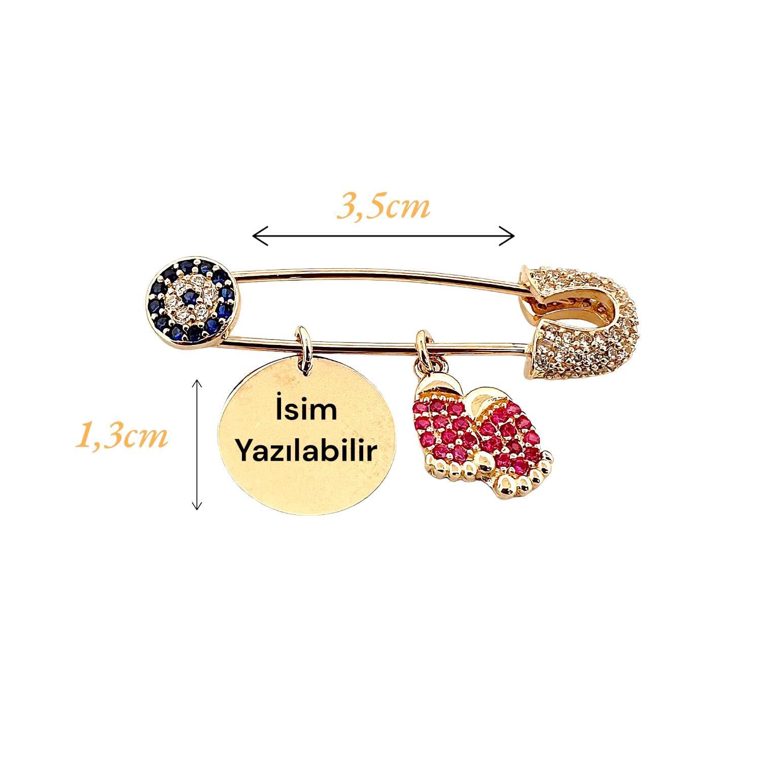 Altın Nesil - 14 Ayar Bebek Ayağı Detaylı Levha Bebek İğnesi Kırmızı