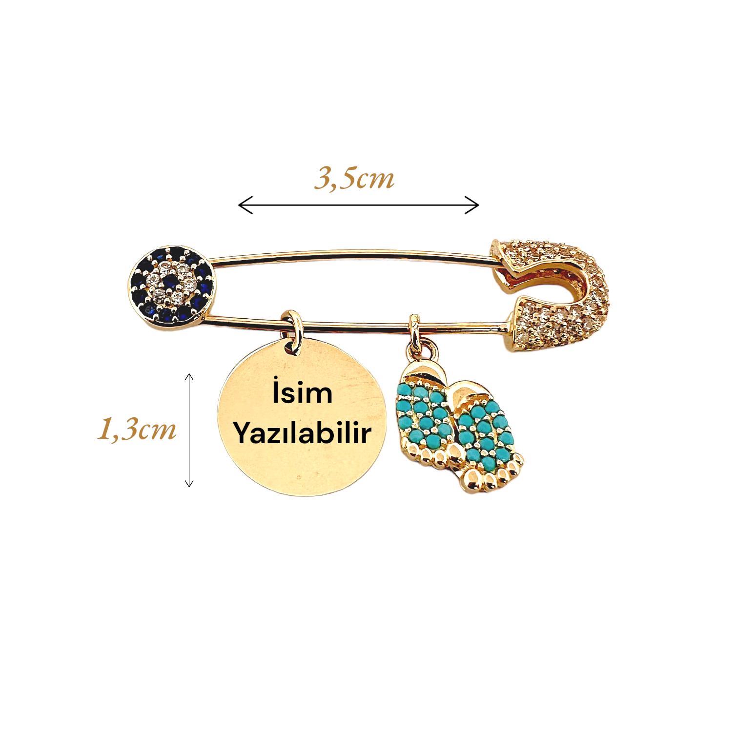 Altın Nesil - 14 Ayar Bebek Ayağı Detaylı Levha Bebek İğnesi Mavi