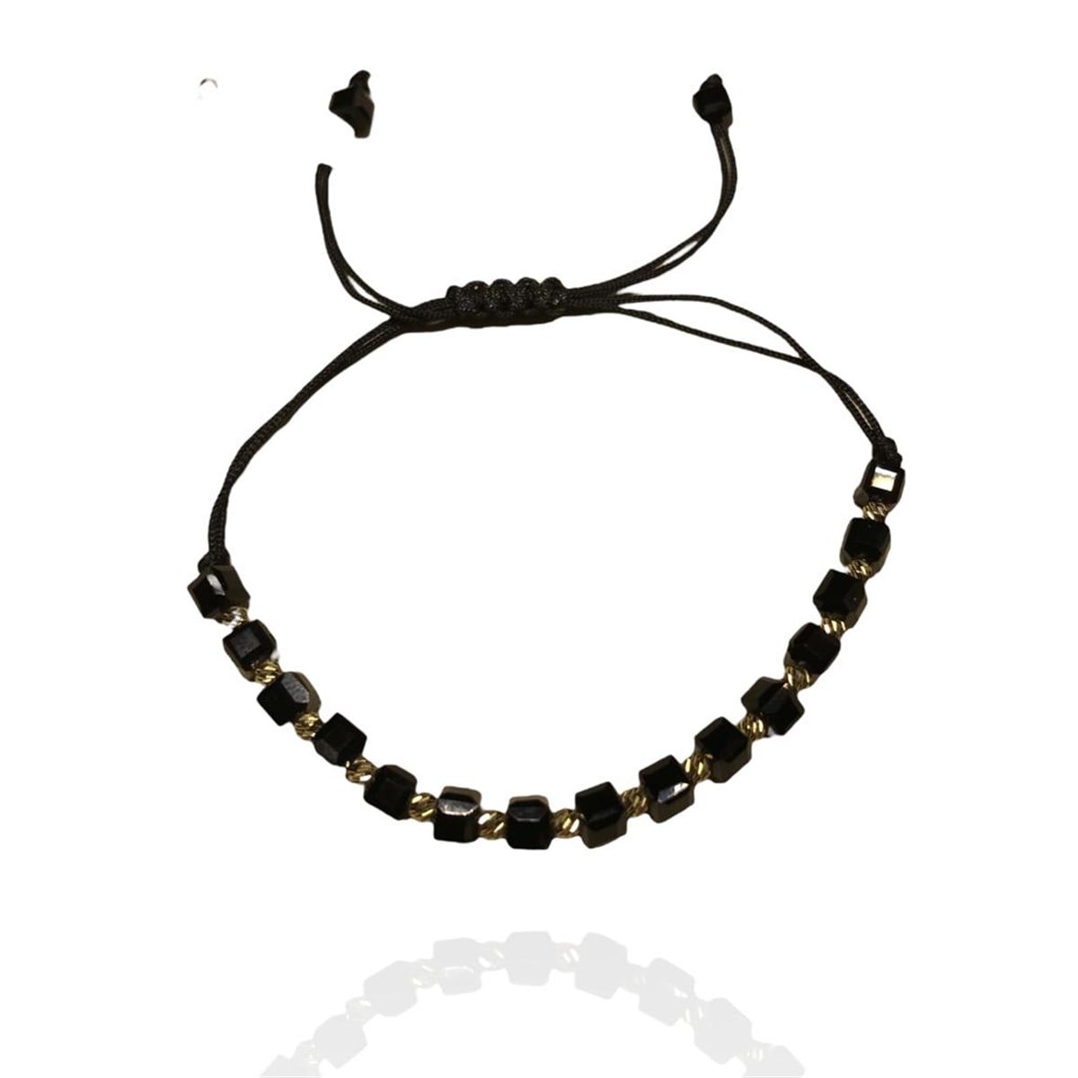 Siyah Taşlı Dorika Toplu Altın İp Bileklik