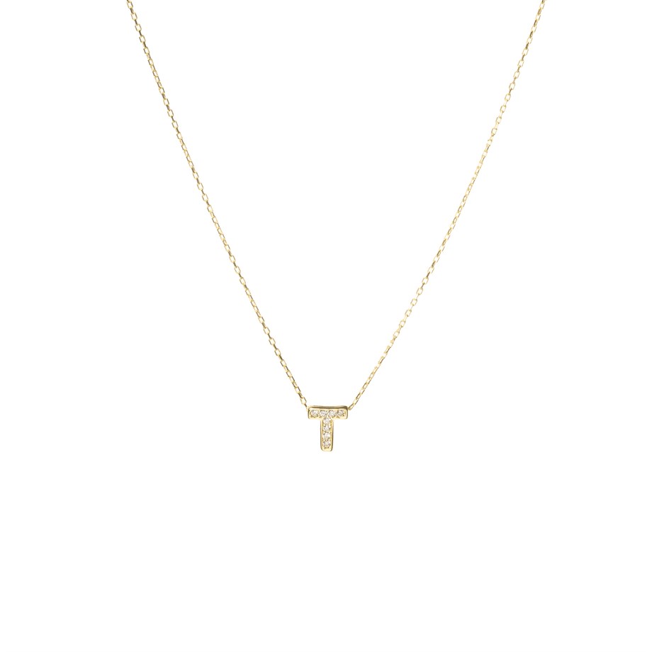 T Harfli Taşlı Altın Kolye