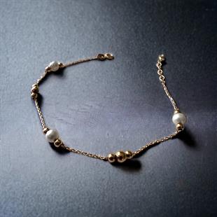 14 Ayar Altın Dorika toplu Ve İncili Bileklik