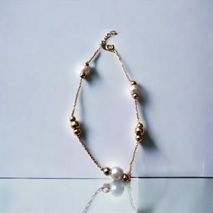 14 Ayar Altın Dorika toplu Ve İncili Bileklik